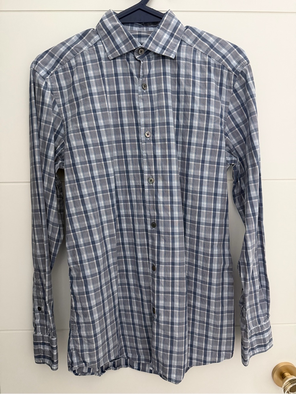 ZEGNA Centoquaranta Blue Twill Plaid Sport Shirt